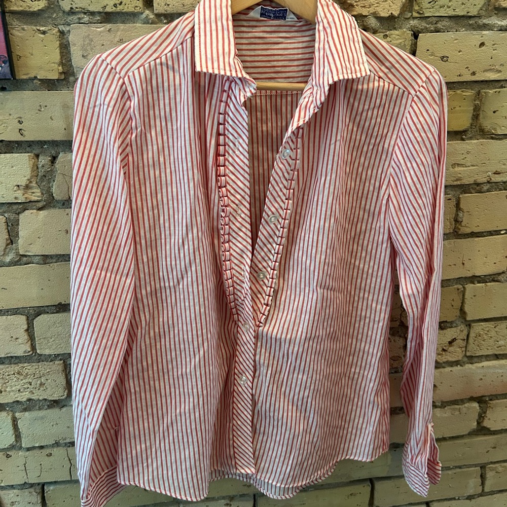 Ralph Lauren Men's Red and White Striped Button Down Shirt